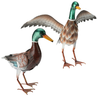 2 Enten aus Metall  - Erpel Dekofigur für Garten - Stockente Paar 41 cm