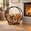 Kaminholzständer ROUND Metall schwarz - Feuerholz Regal Kaminholz Holzablage 50x25x51cm