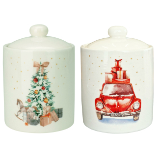 Keramik Vorratsdose RETRO mit Deckel - Keksdose Plätzchendose Weihnachten 10x14cm
