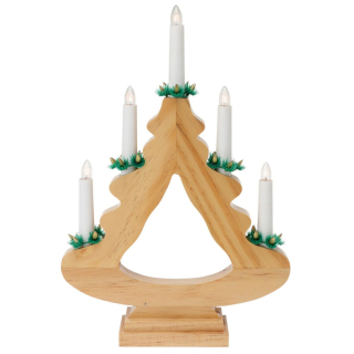 Kerzenbrücke BAUM aus Holz - Schwibbogen Lichterbogen mit 5 Kerzen Lampen m Stecker - 39 cm