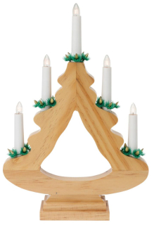 Kerzenbrücke BAUM aus Holz - Schwibbogen Lichterbogen mit 5 Kerzen Lampen m Stecker - 39 cm