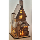 Beleuchtetes Haus mit Schnee - Weihnachtsdeko Weihnachtsszene Holz 28 cm