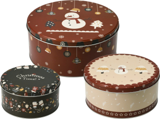 Keksdosen SNOWMAN 3er Set - Plätzchendosen Gebäckdose Blechdose Weihnachten rund  20x9cm