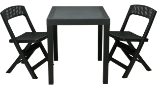 3-tlg Gartenmöbel Set in Rattanoptik - Sitzgruppe Anthrazit | 2 Klappstühle + 1 Tisch