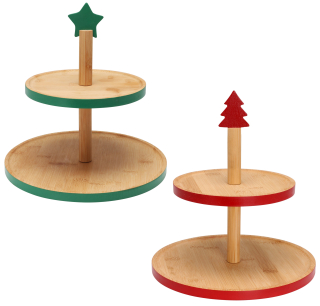 Weihnachtliche Etagere aus Bambus - Deko Etagere Cupcace Ständer - 2 Etagen 25x26cm