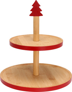 Weihnachtliche Etagere aus Bambus - Deko Etagere Cupcace Ständer - 2 Etagen 25x26cm Weihnachtsbaum