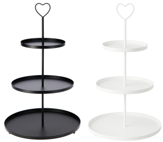 Deko Etagere aus Metall mit Herz - Ø30 cm H48 cm - Weihnachtsdeko Scandi Design Schwarz Weiß