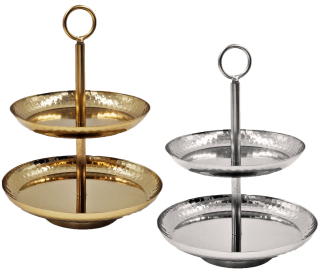 Zweistufige Metall-Etagere – Deko- & Servierplatte im Vintage-Stil - 16x20cm Gold oder Silber