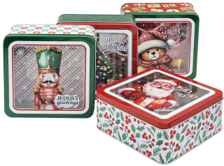Keksdosen Weihnachten Quadratisch 4er Set - je 2,5 Liter - Plätzchendose Blechdose Geschenkdose