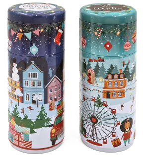 Stapel Keksdosen Weihnachten Rund 2er Set - Plätzchendose Blechdose Geschenkdose