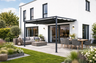 Wandpergola „AURIS“ – Moderner Sonnenschutz für die Terrasse, 3 x 3 m Anthrazit