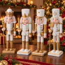 Nussknacker 4er-Set Weiß-Gold – 25 cm Weihnachtsfiguren im Vintage-Look, elegante Weihnachtsdeko