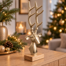 Deko-Rentierkopf mit Geweih aus Aluguss auf Holzsockel – 35 cm, Gold oder Schwarz