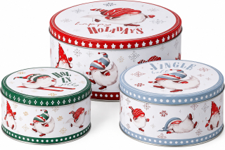 Wichtelzauber Keksdosen 3er Set aus Metall – Weihnachtsdosen für Plätzchen, Ø 20/17/13 cm